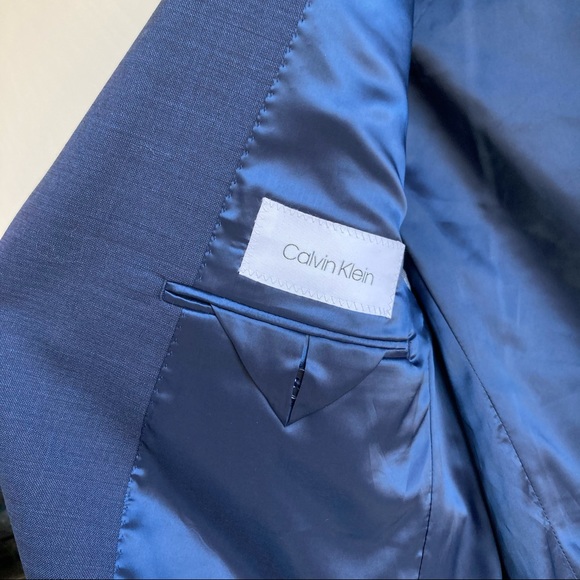 NWT Calvin Klein Blue Wool Skinny Fit Milo Long Suit Coat Sz 44 Long - Picture 8 of 10
